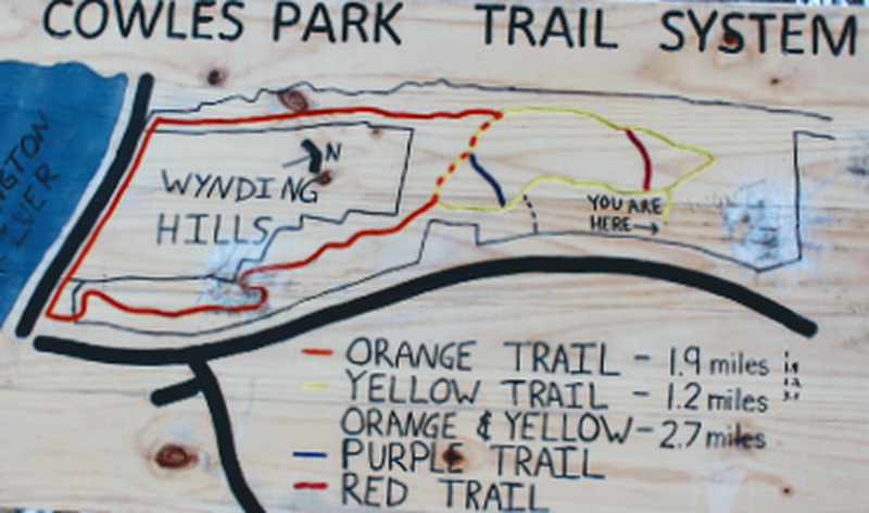 Map at the trailhead parking lot. Note that the mountain bike trails are not depicted.