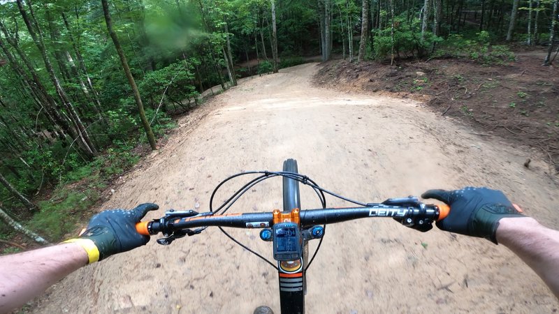 Hitting 30 mph over the 25 foot tabletop on Tortuga at Ride Kanuga Bike Park