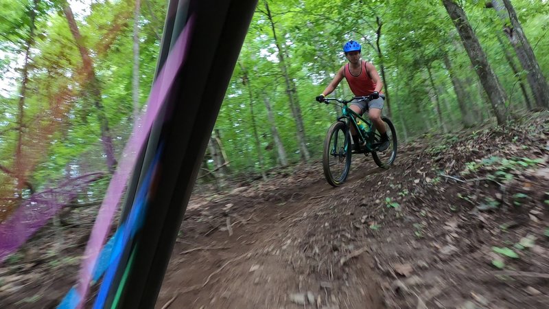 Enjoying one of the loamy, flat turns on GNCC at Ride Kanuga Bike Park