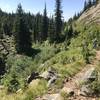 Passing small unmarked pond on the traverse towards Bald Eagle Peak