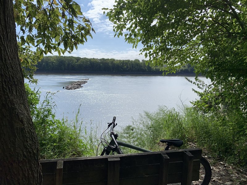 Great view of the river and a nice bench.