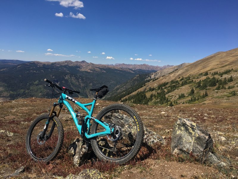 For the record, my bike needed a rest, I was still good to go. Approaching summit on Miner's Creek Trail.