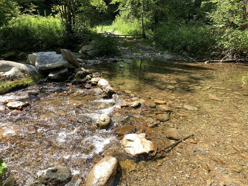 Trailhead stream crossing Flint Mt. Trail near parking area.