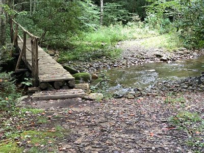 Blockstand Creek Trail stream crossing with optional bridge for high water, (one of the few).
