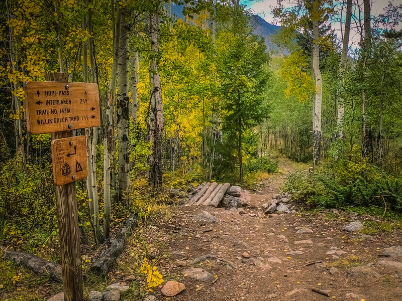 Sign just before the rocky climb. You can take the Willow stump road as a short cut connector