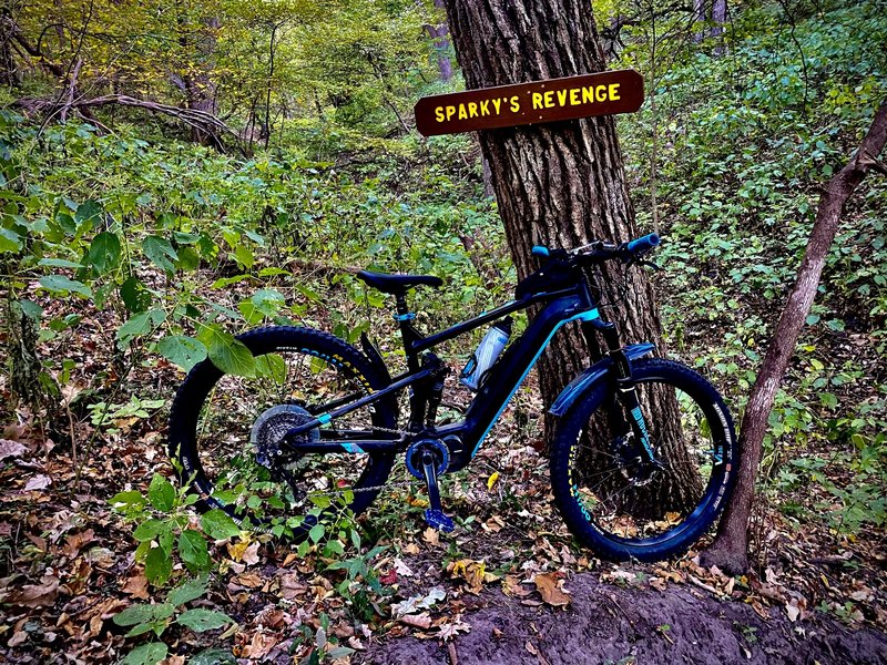 Cool sign considering I'm on an e-MTB. This part of the trail however is not worth the work, even on an e-bike!