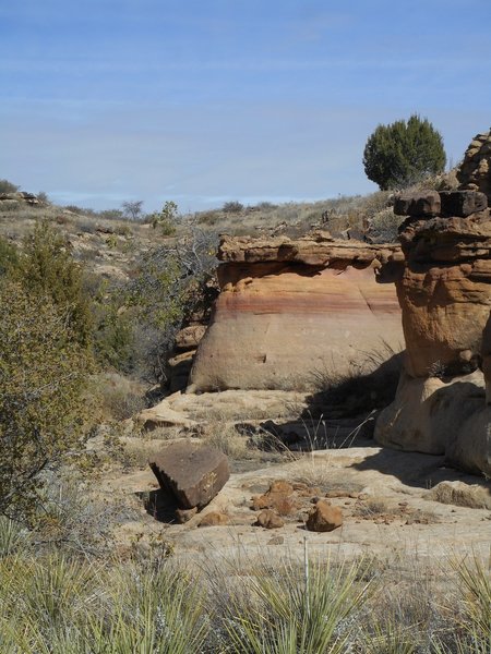 Colorful rock formations along Homestead Trail.