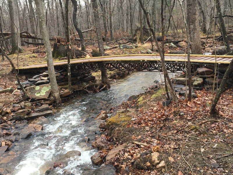 Bridge over South Form Indian Run built by volunteers.