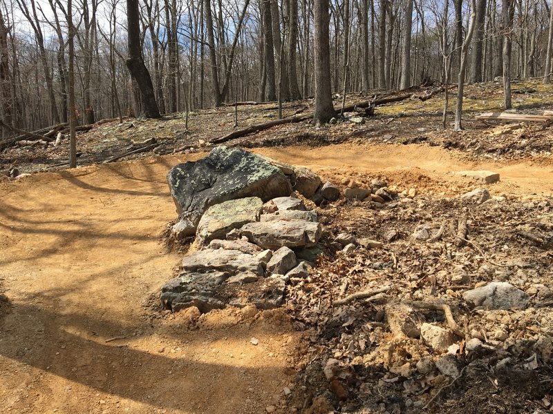 Fun berm or challenging rock A line on the trail.