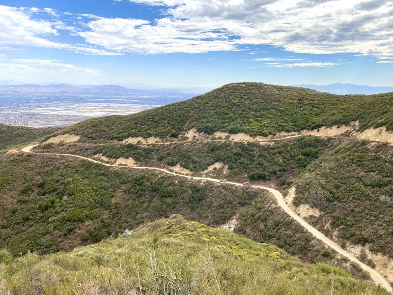 View looking back down the Big Tree Cucamonga trail toward Lytle Creek.