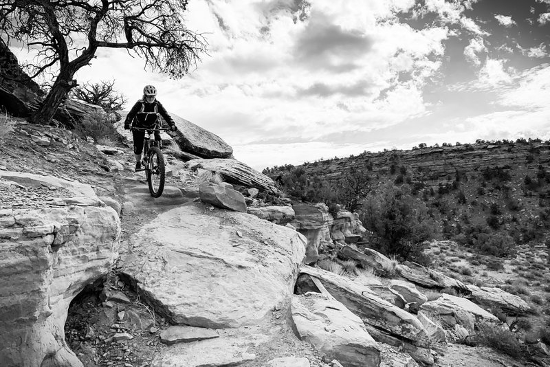 Ashley rolls down one of the steeper sections of Falcon Flow.