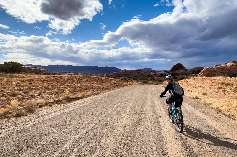 Riding back to town on Sand Flats Road.