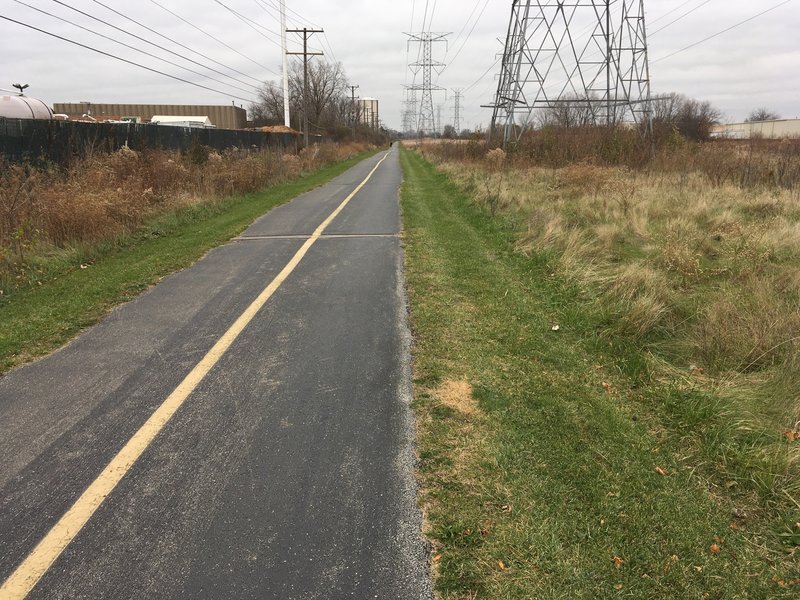 Bike path is next to the power lines most of the time