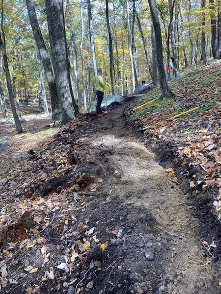 Hand bench cutting the new Hovermale Homestead trail.