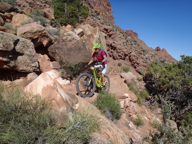 Skirting a boulder