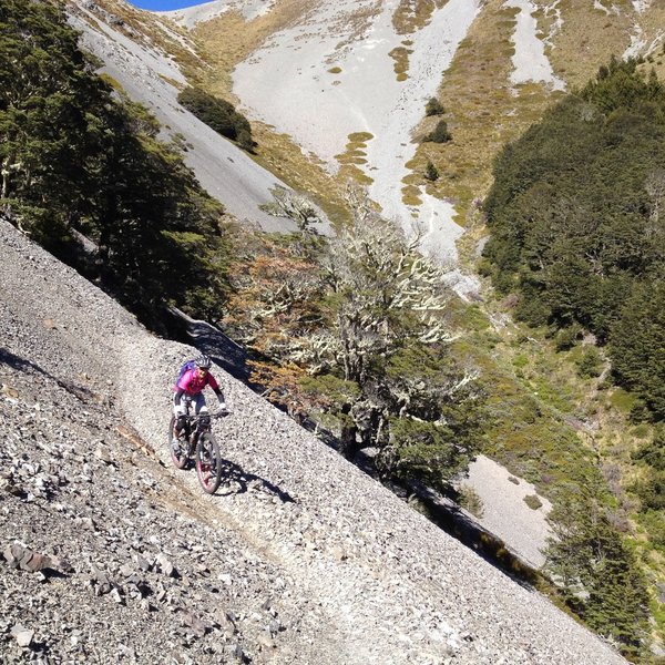 Crossing one of the steep shingle slides