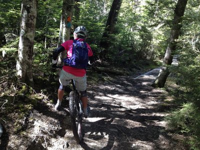 Giving the brake fingers a rest near the bottom of the descent