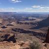 View from the top of Lathrop Trail: The White Rim Trail, Lathrop Trail to the Colorado River, Airport Tower, Abajo Mountains