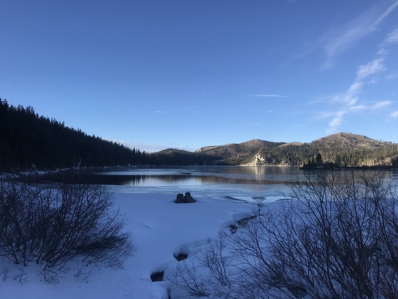 There were no human footprints in the snow surrounding Marlette Lake.  It was extremely intense emotionally and physically trying to complete the trail in winter -- winter bikes beware, you really need a fat tire bike for this ride.