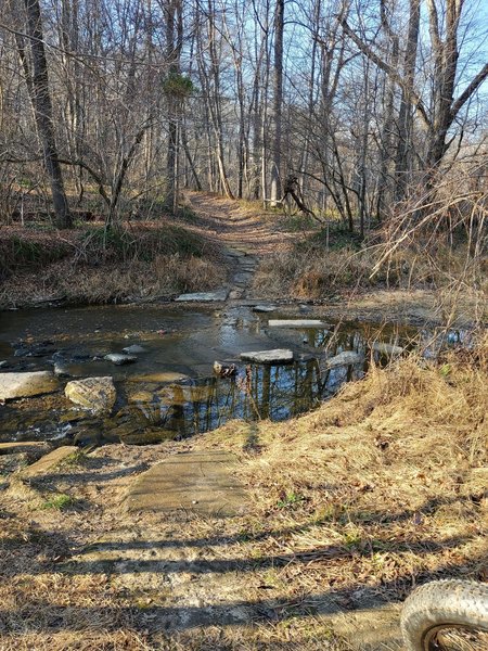 Stream crossing, rocks help cross without getting wet