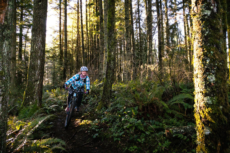 Ashley enjoys an unseasonably warm winter ride on Swirlz.