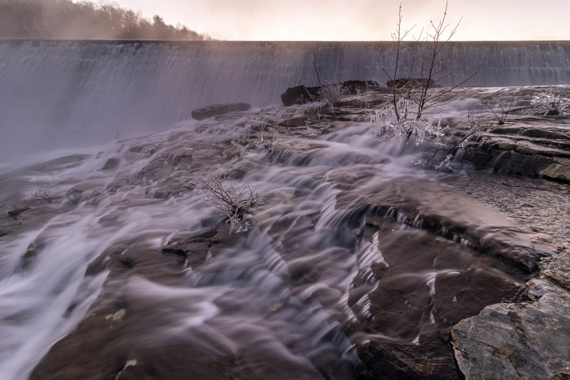 Dam and waterfall at Meadow Creek Lake