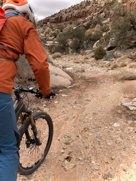 Riding a section of wash in upper Kane Creek