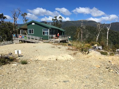 Pororari Hut looking back to the skyline ridge where the trail has come from