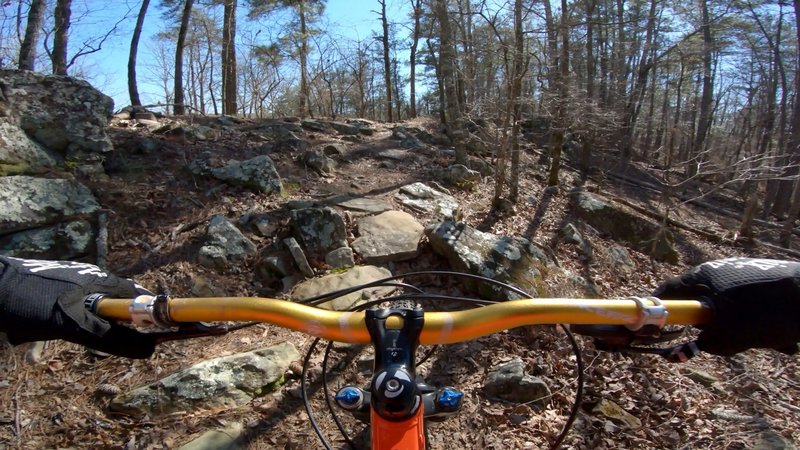 Climbing one of the more tech features on Furnace Quarry trail