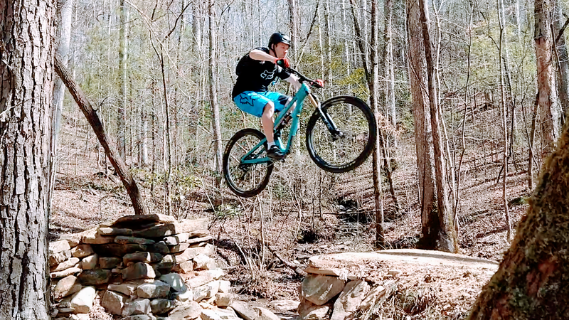 Gap jump at the end of Roots & Chutes Trail.