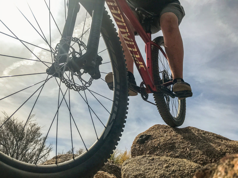 An optional rocky line to the side of the trail.