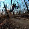 Coming off the wall at the end of Shep Express trail at Wilkins Branch MTB Park.