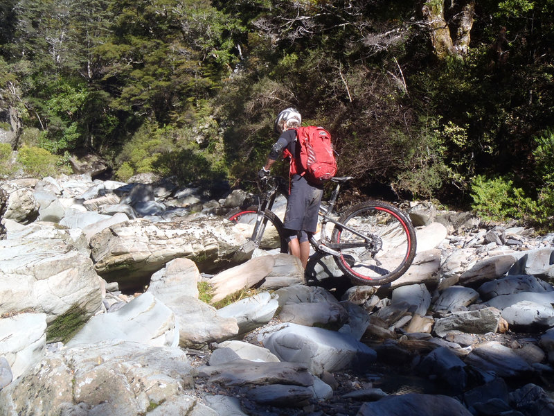 Grappling with boulders in Grecian Stream