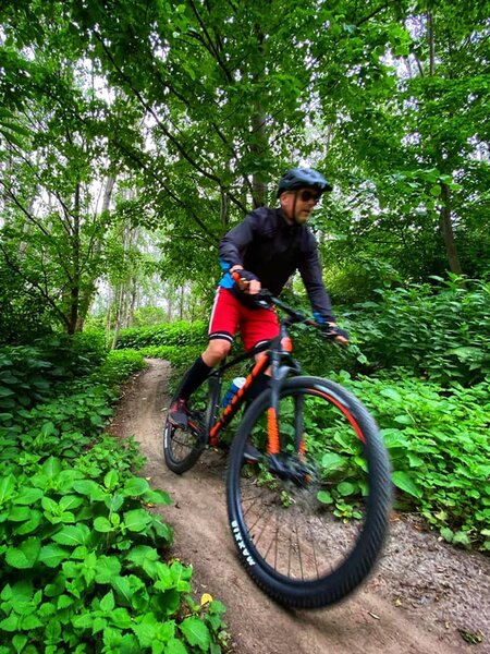 Red trail by the river.