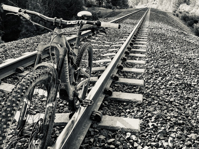 The trail will end here, at the railroad tracks. Cross it and head down to your left. Or turn around and head up Berry Creek.