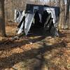 Lumber tarp tunnel.