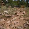 Start of washed out section of Jicarilla trail. It becomes no more than a rocky stream bed.