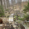 Wooden bridges to help cross a swampy area.