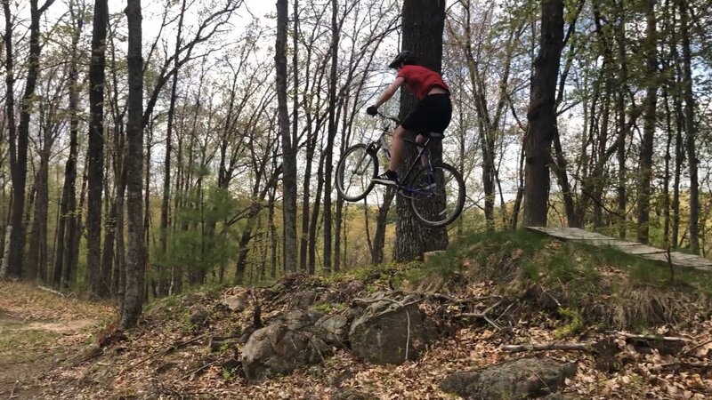 Zach's first real trail jump.