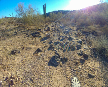 Looking at another technical section of babyheads on BLM 8106. Note this image is taken with a wide-angle lens, so those boulders are larger than they appear - that is a 26x4" fatbike tire (lower right)!