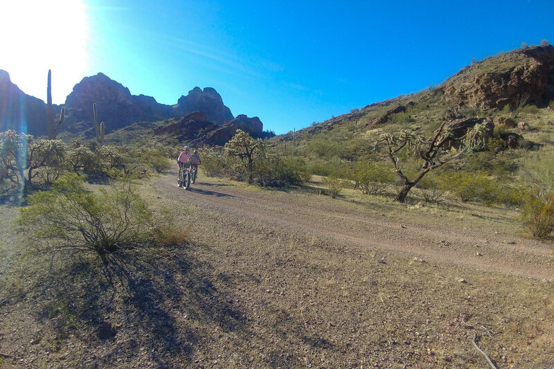 Ripping back down Char's Trail on fatbikes, April 2021.