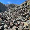 Believe it or not, there is a rideable trail through this scree field.