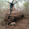 Drew dropping in to the rock drop on Jaguarundi Trail.