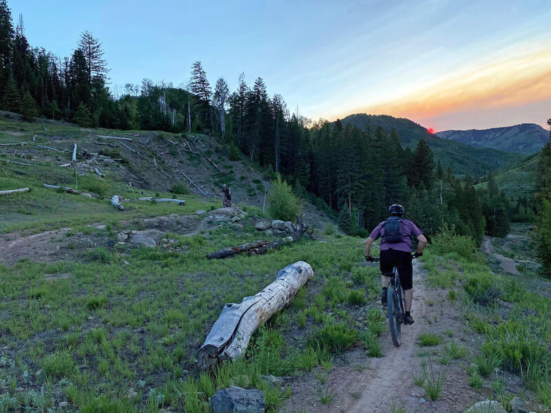 Riding through a restored mining area near bottom of Bear Ridge Trail.