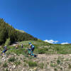 Climbing up the switchbacks on the restored mining area near the top of the Dutch Creek Trail.