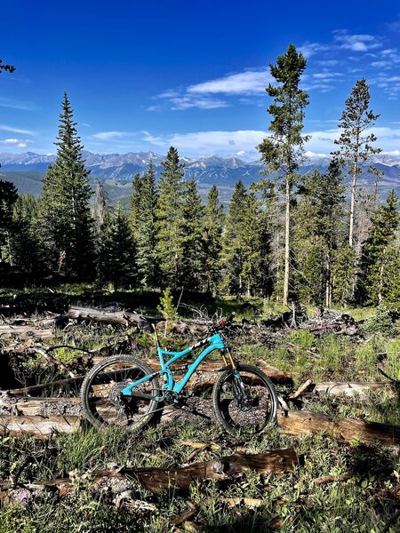 Top of the climb from  Keystone gulch.  Headed down CoT.   Breckenridge in the background.