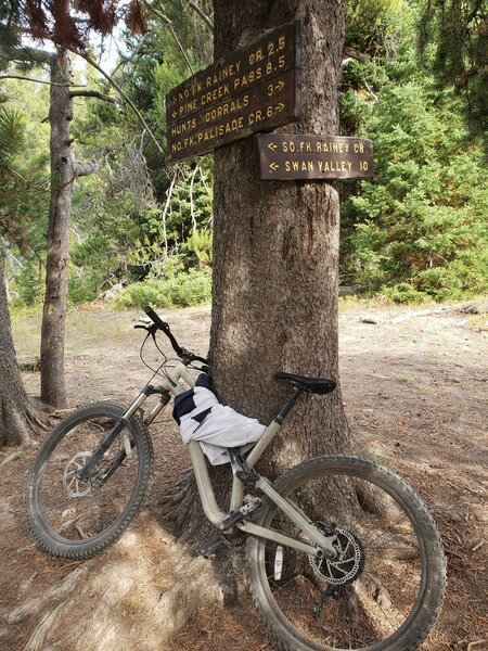 Trail signs at the end of South Fork Rainey Creek Trail