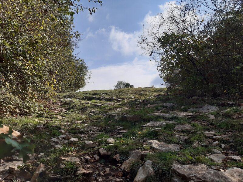 The steep and rocky trail up to the remains of Malga La Pra (elev. 1.070m)