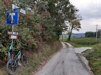 The junction toward Pignoi at "Via Bran"-Doubletrack; take the doubletrack to the left