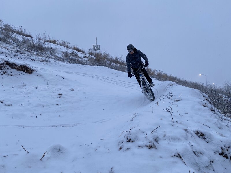 Winter riding on the berm hill